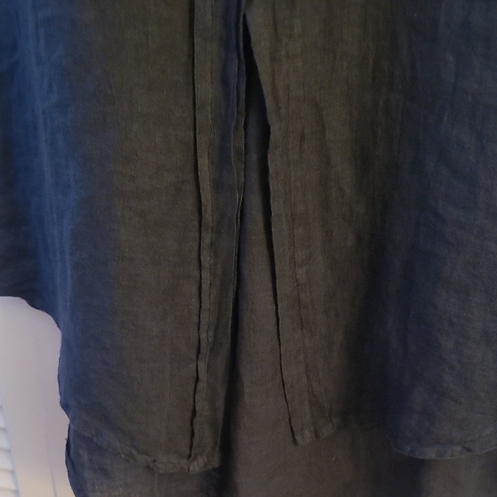 Puro Lino Dark Washed Blue 100% Linen High-Low Hem Dress Size L - Picture 5 of 5